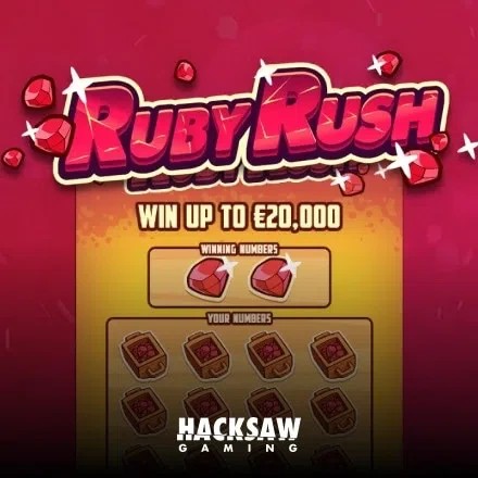 Ruby Rush online game logo by Hacksaw Gaming on dragoncasino.pl